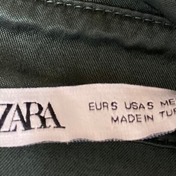 Zara Green Silky Satin Long Sleeve Ruched Collar Button Down Blouse Shirt Top S - Picture 3 of 4